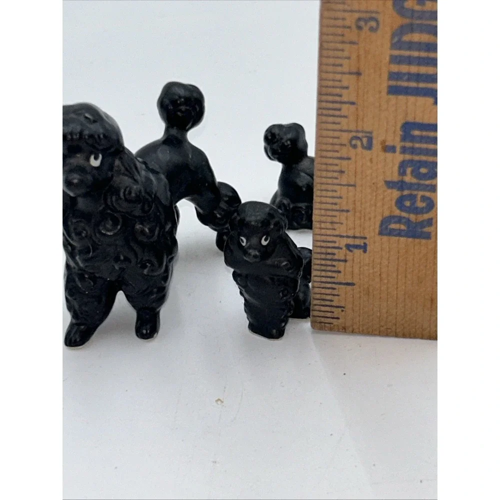 Vintage Miniature Poodle Figurine Set Of 3 Bone China Japan Mini Black  Dogs